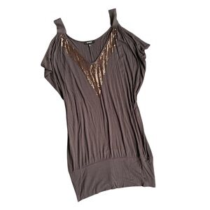 Express Sequined Brown Drape Mini Dress